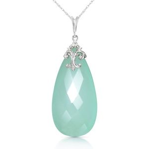 14K. SOLID GOLD NECKLACE WITH GREEN CHALCEDONY